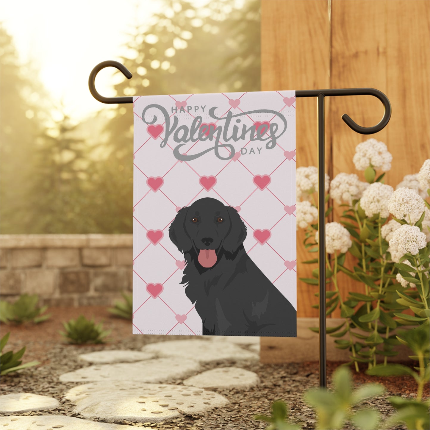 Flat Coated Retriever Dog Valentines Day Garden Flag