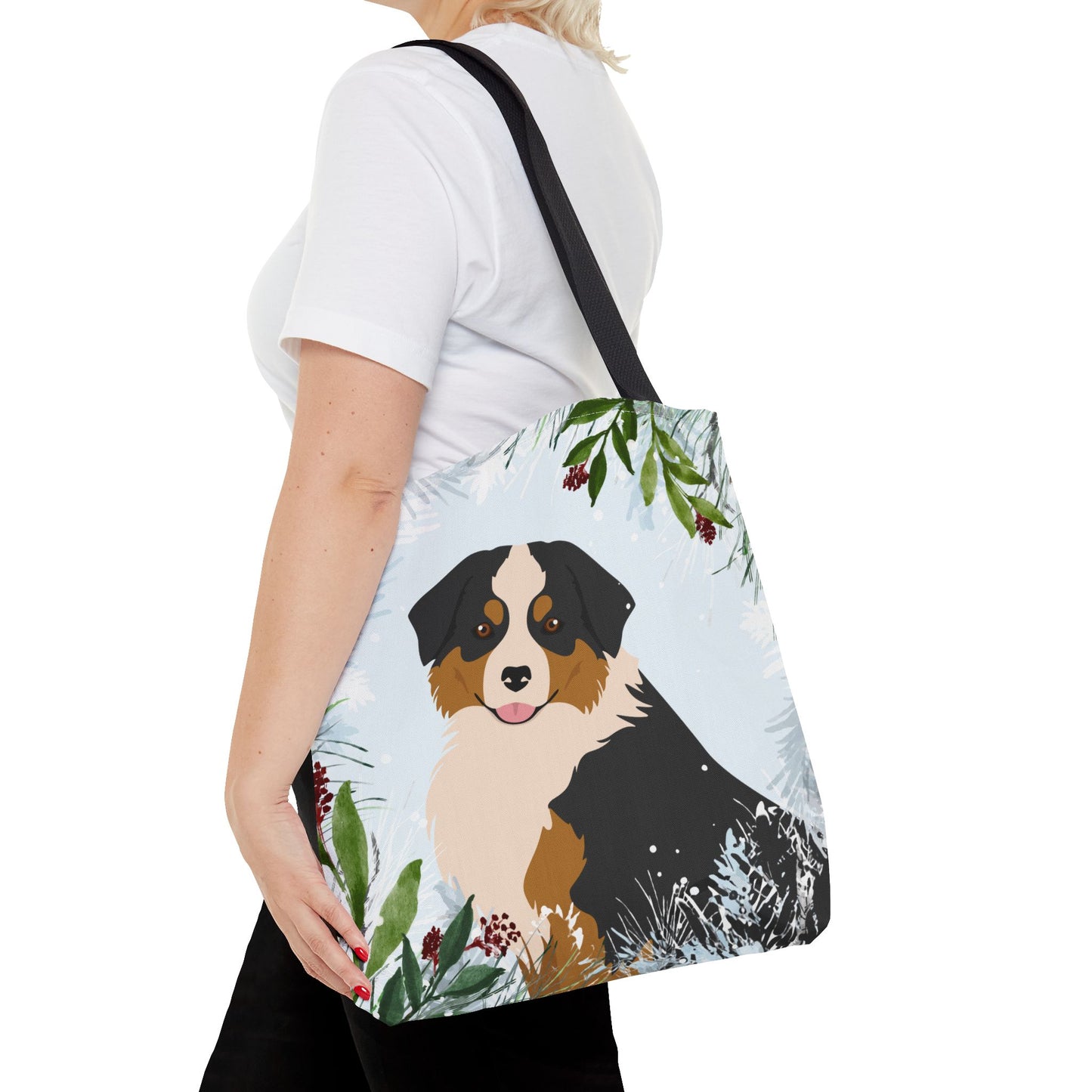 Miniature American Shepherd Dog Christmas Holiday Tote Bag 16x16
