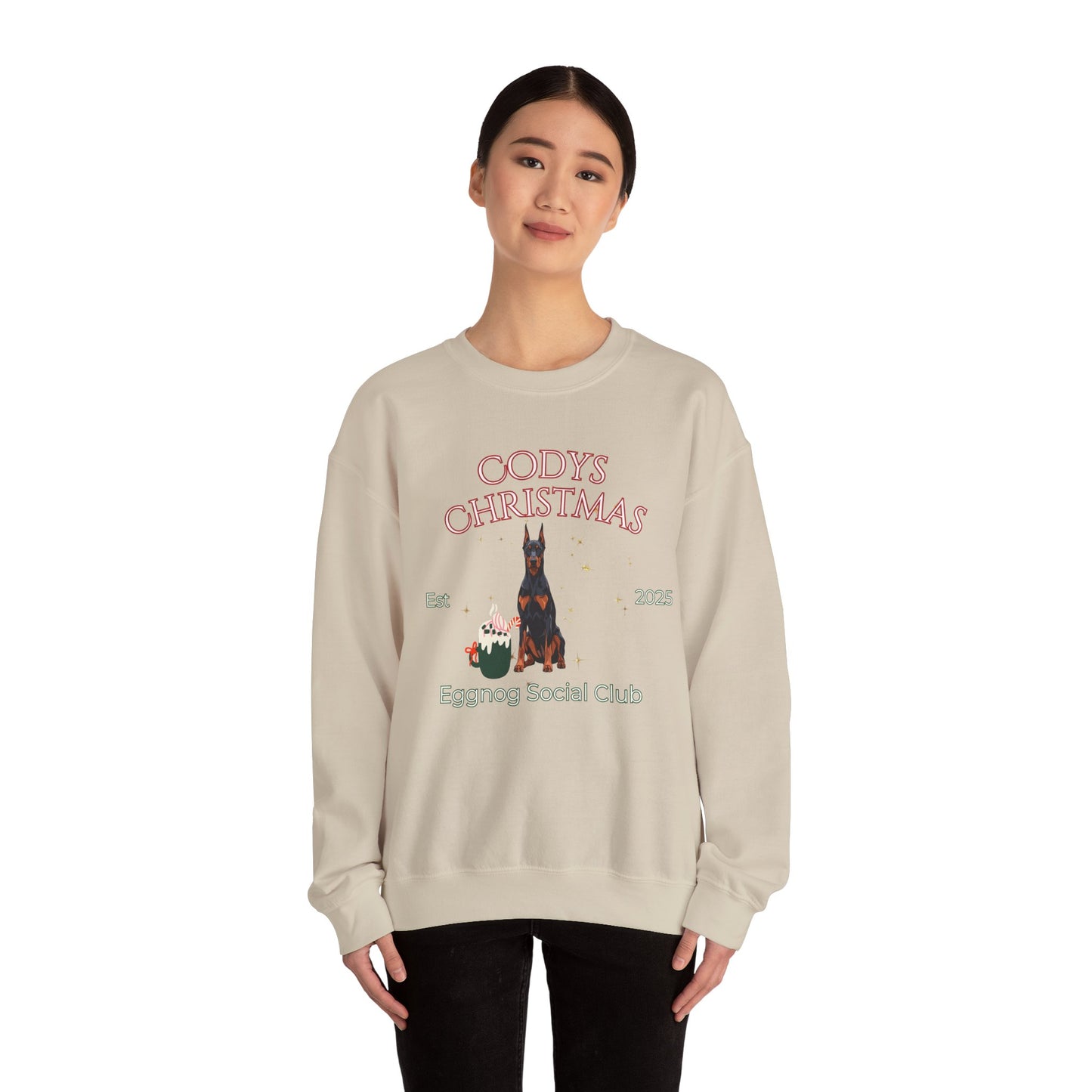 Doberman Pinscher Dog Christmas Social Club Unisex Heavy Blend Crewneck Sweatshirt Custom Name