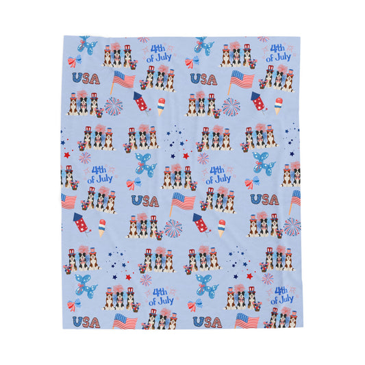 Border Collie Dog 4th of July Velveteen Plush Blanket. Holiday Blanket. USA