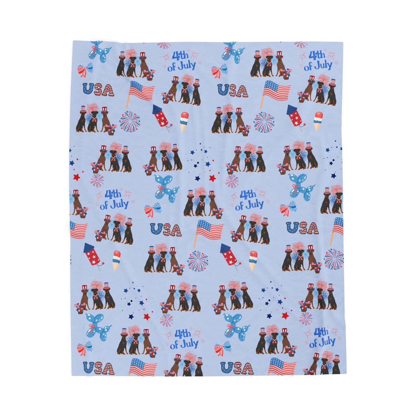 Doberman Pinscher Dog 4th of July Velveteen Plush Blanket. Holiday Blanket. USA
