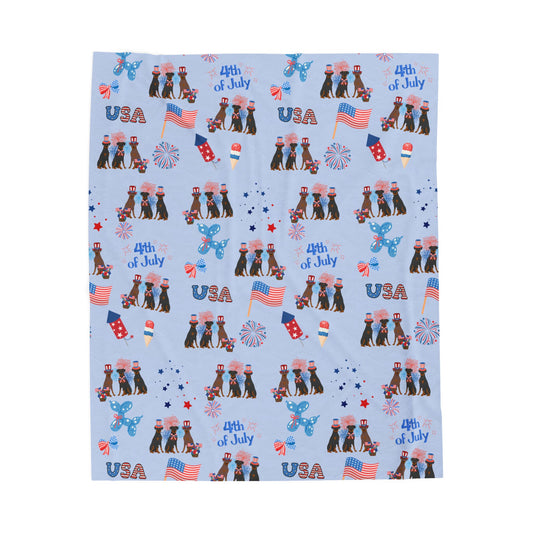 Doberman Pinscher Dog 4th of July Velveteen Plush Blanket. Holiday Blanket. USA