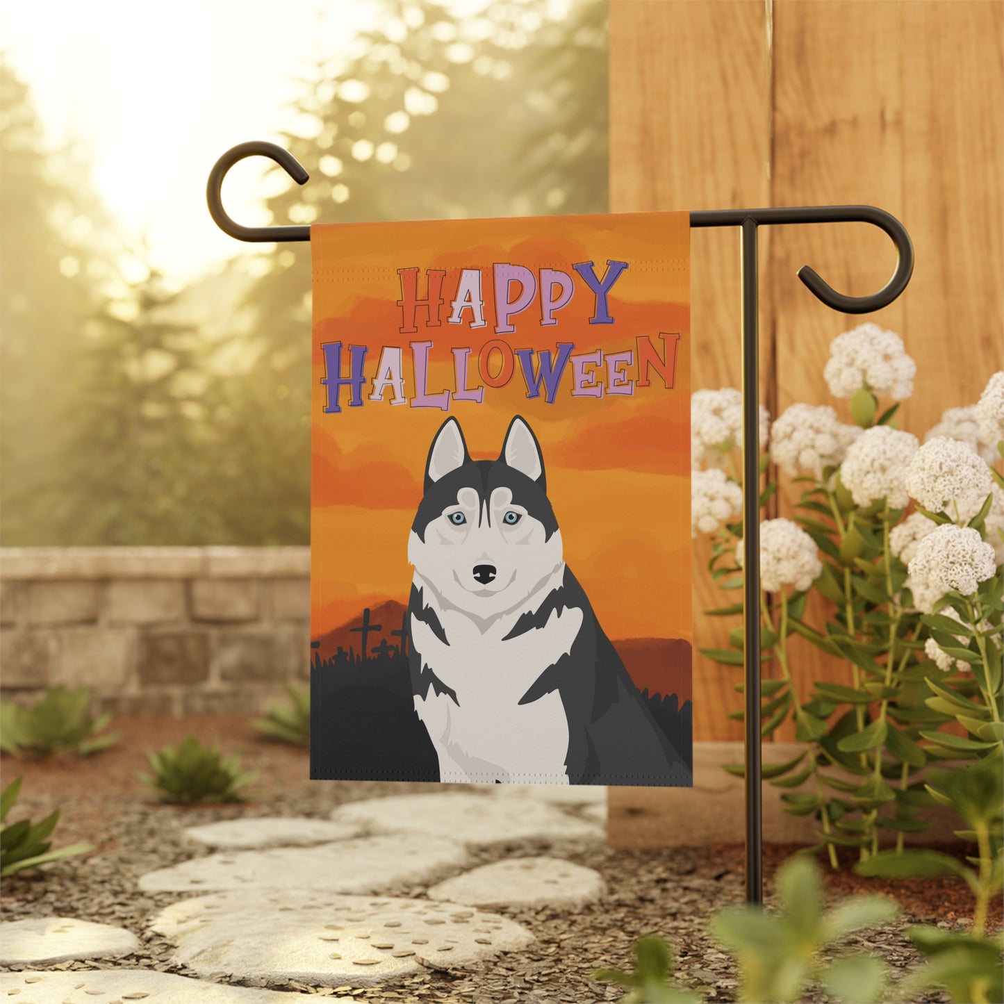 Siberian Husky Dog Halloween Garden Flag