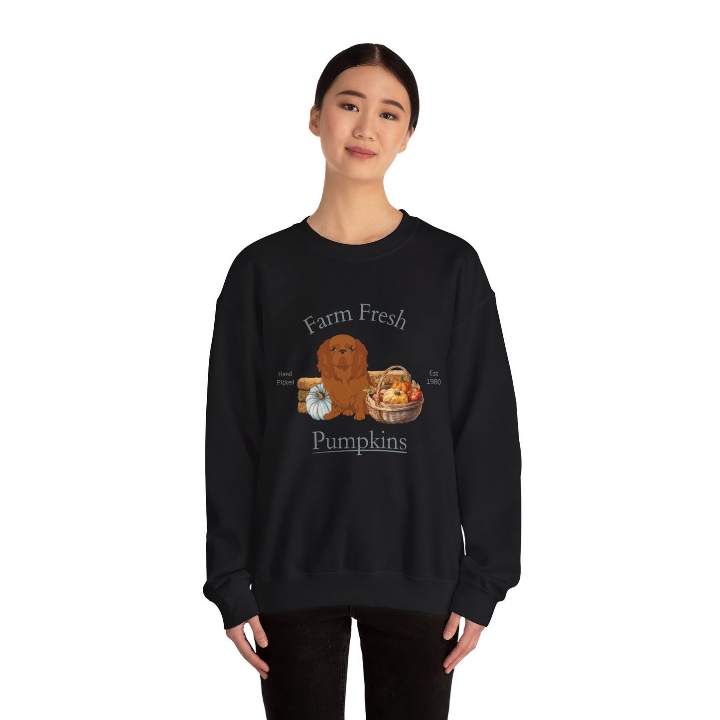 English Toy Spaniel Dog Fall Farm Fresh Unisex Heavy Blend Crewneck Sweatshirt