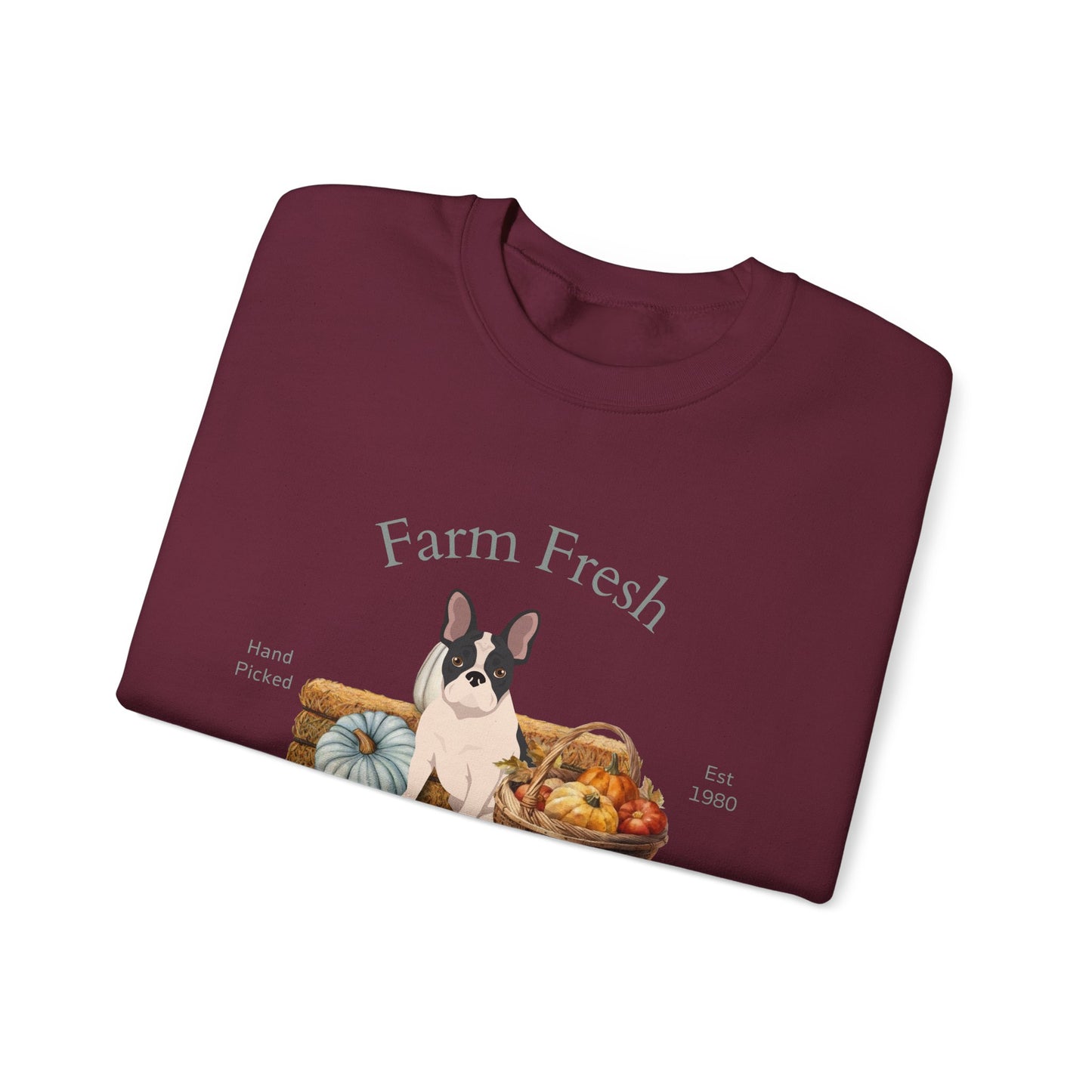 French Bulldog Dog Fall Farm Fresh Unisex Heavy Blend Crewneck Sweatshirt