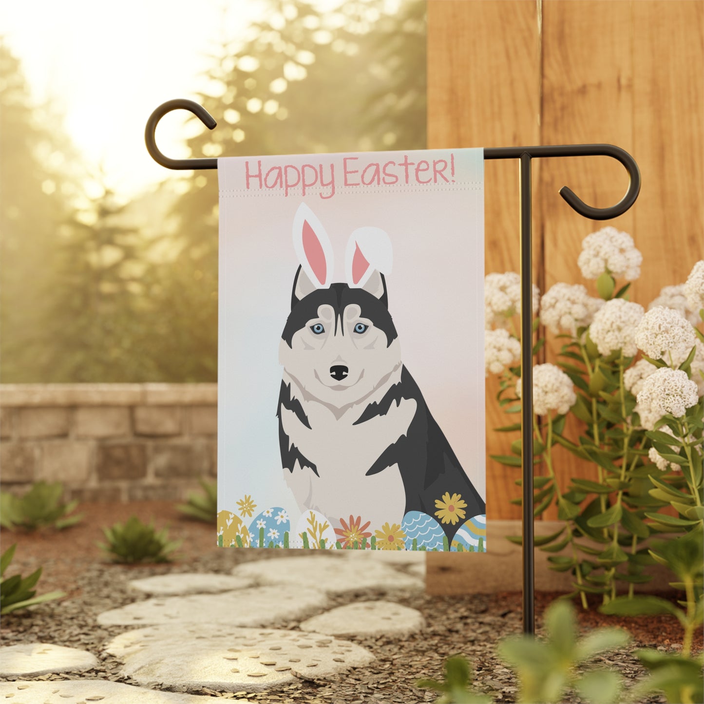 Siberian Husky Dog Happy Easter Garden Flag