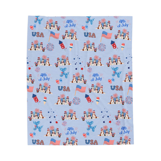 Alaskan Malamute Dog 4th of July Velveteen Plush Blanket. Holiday Blanket. USA