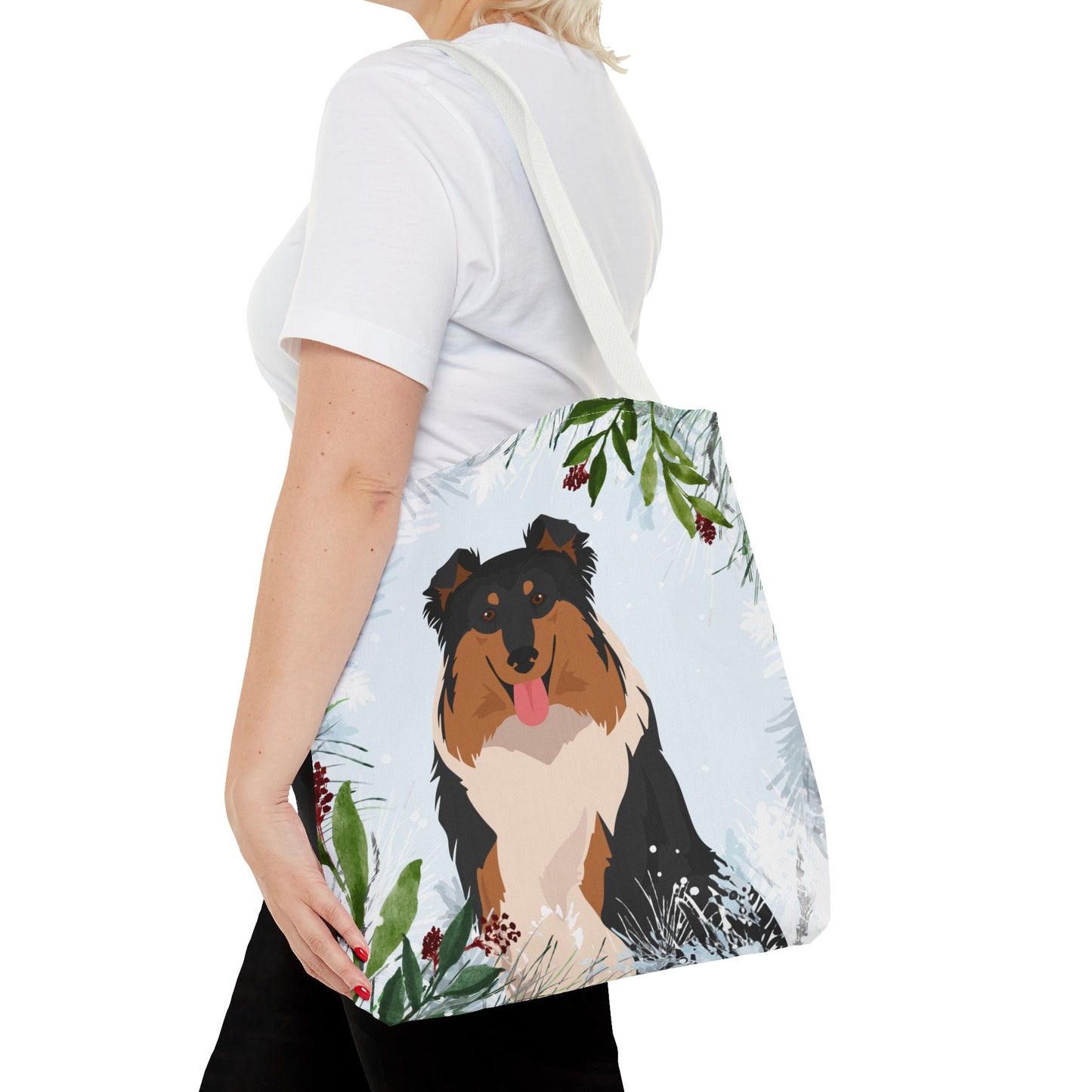 Collie Dog Christmas Holiday Tote Bag 16x16