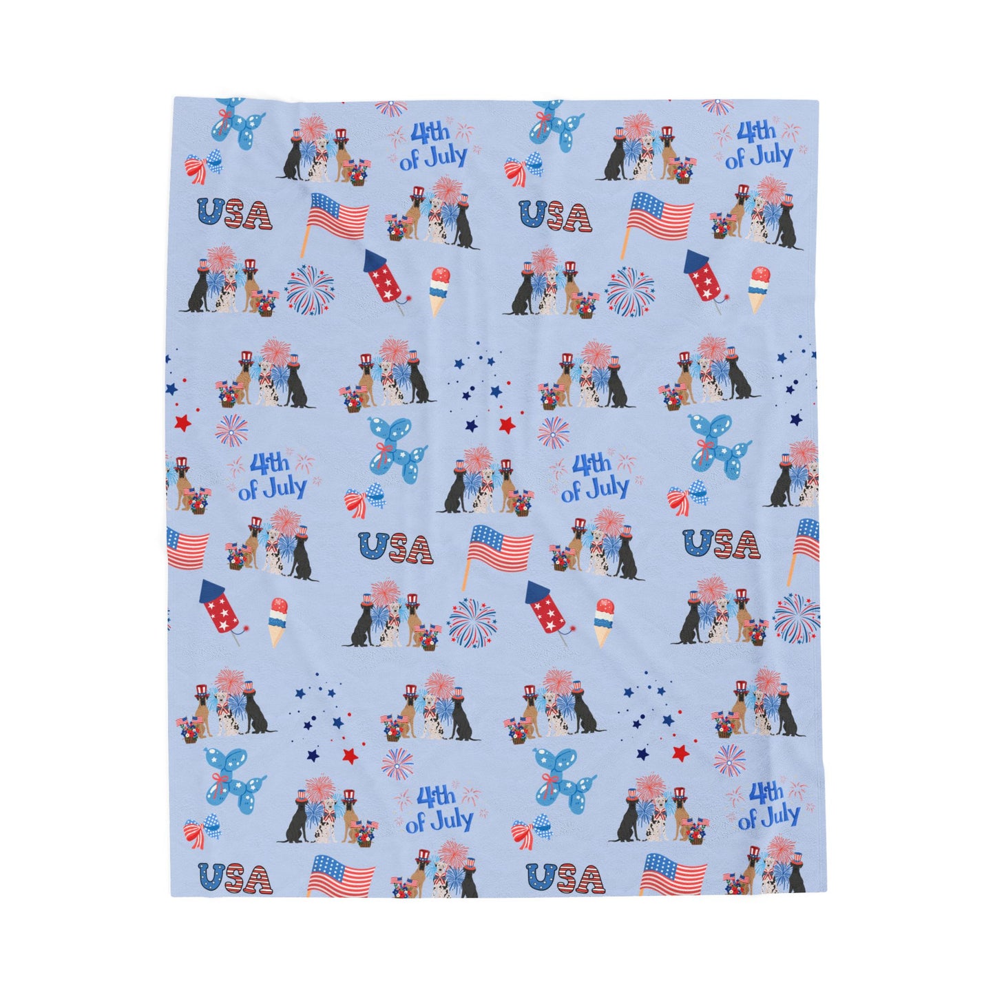 Great Dane Dog 4th of July Velveteen Plush Blanket. Holiday Blanket. USA