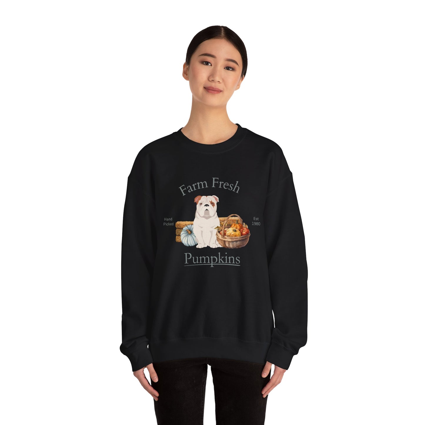 Bulldog Dog Fall Farm Fresh Unisex Heavy Blend Crewneck Sweatshirt