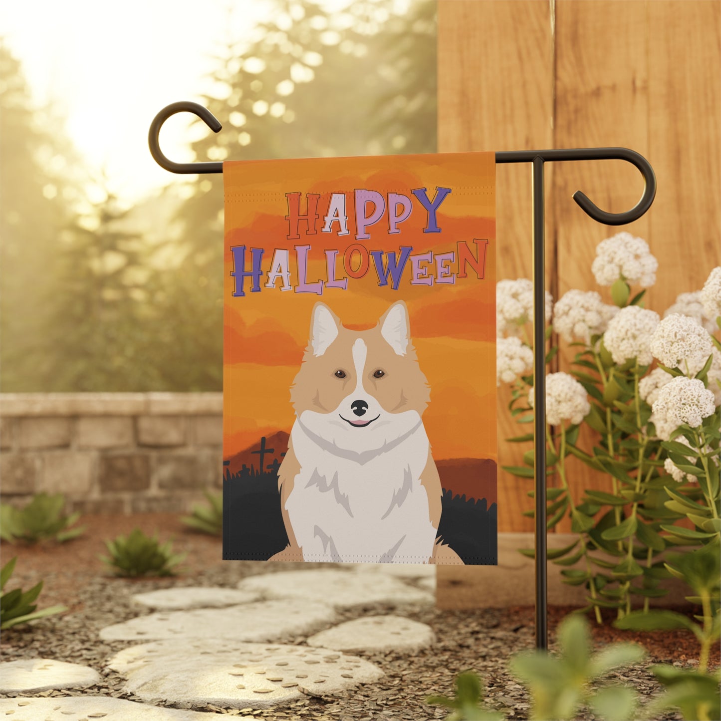 Icelandic Sheepdog Dog Halloween Garden Flag