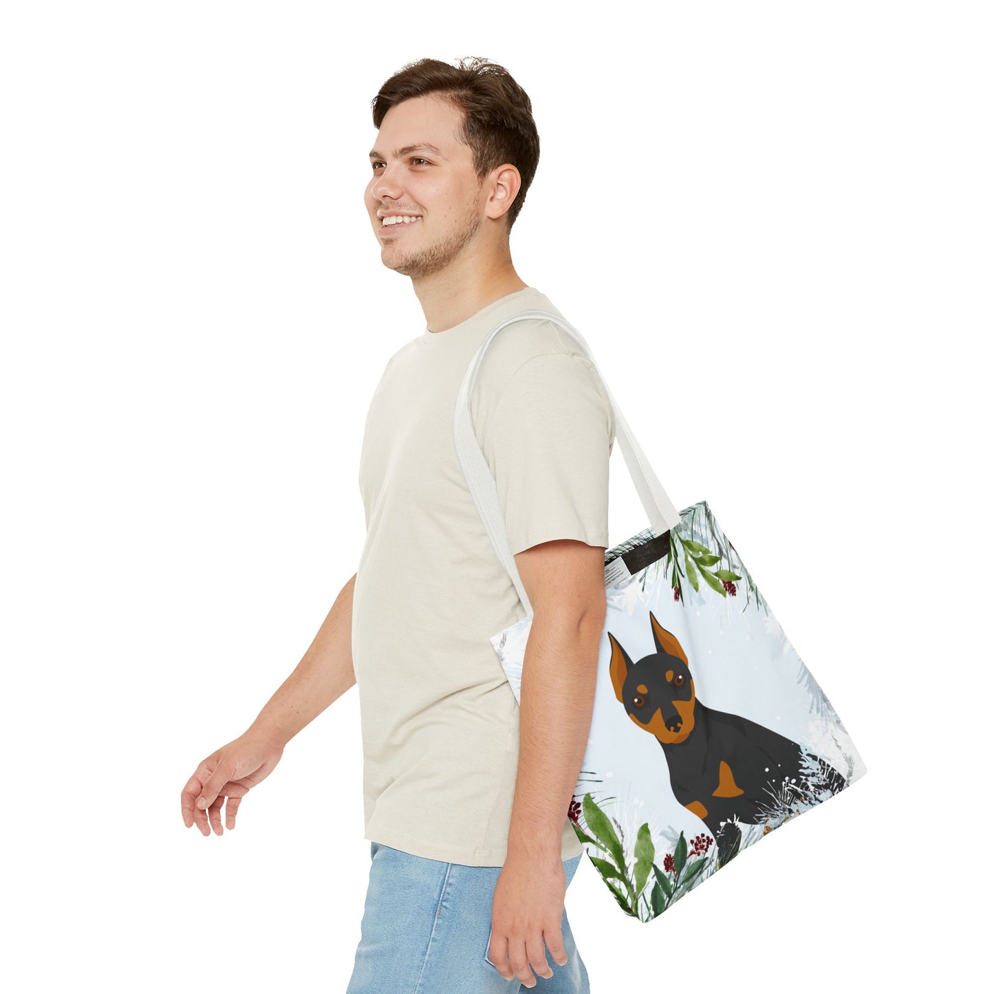 Miniature Pinscher Dog Christmas Holiday Tote Bag 16x16