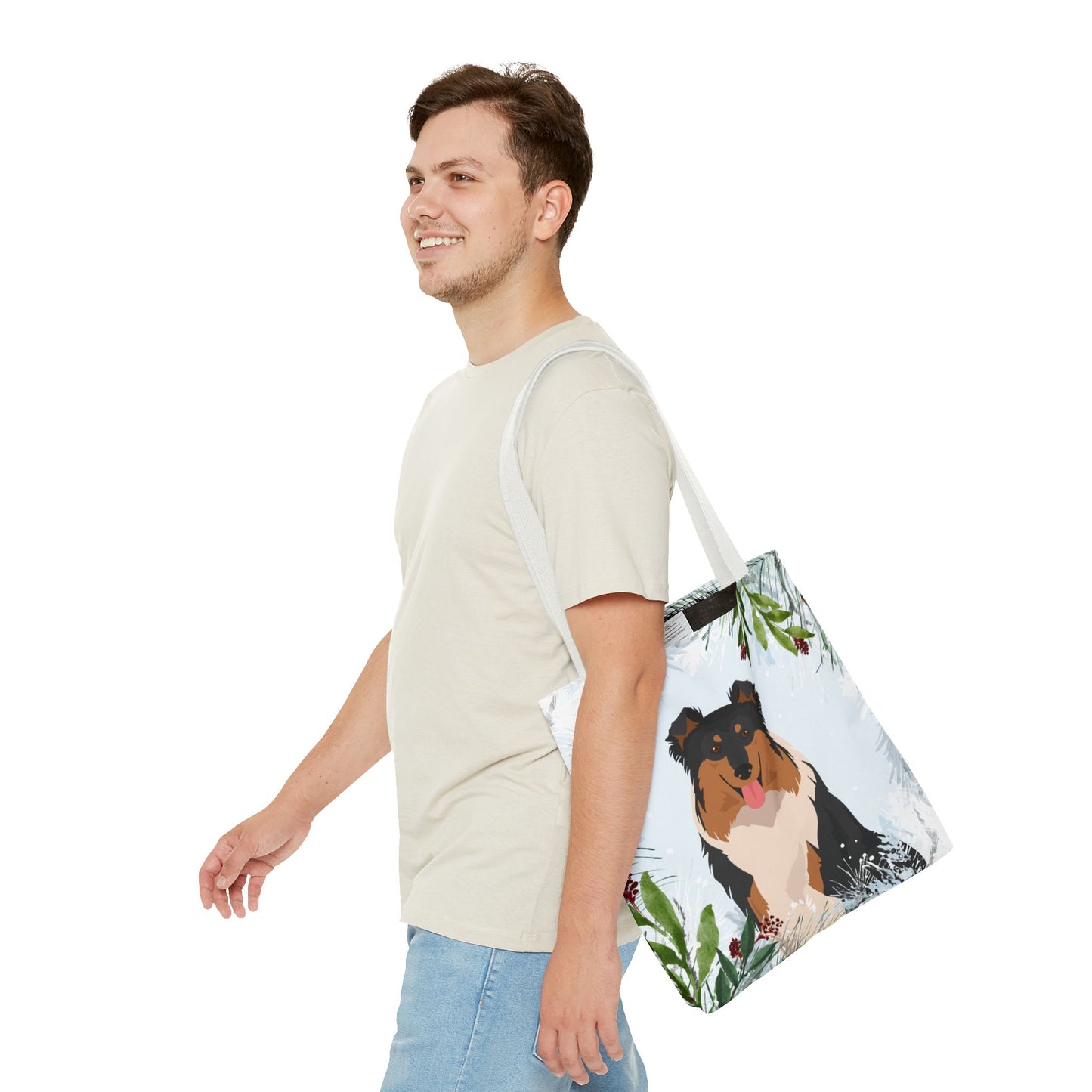 Collie Dog Christmas Holiday Tote Bag 16x16