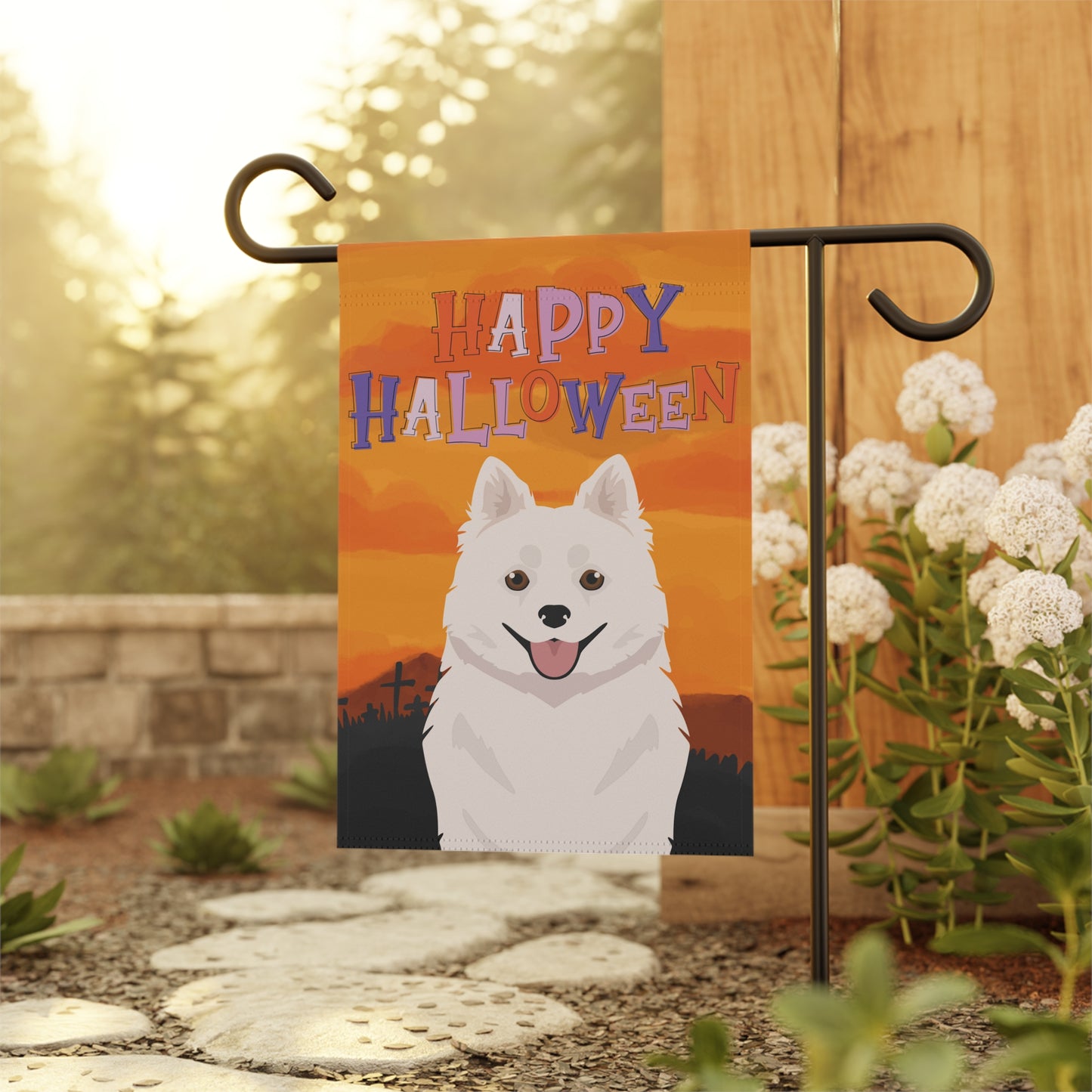 American Eskimo Dog Dog Halloween Garden Flag