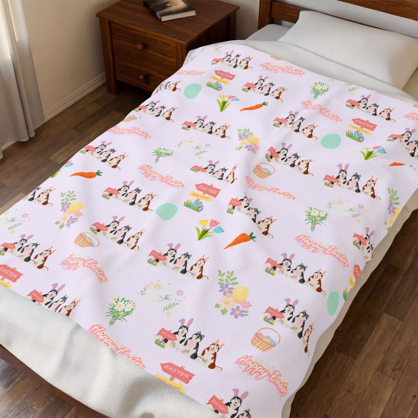 Alaskan Malamute Dog Easter Velveteen Plush Blanket