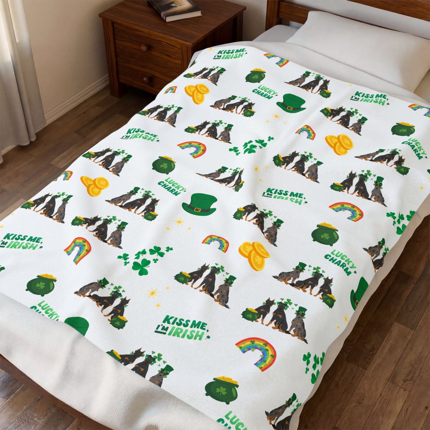 Beauceron Dog St Patrick’s Day Velveteen Plush Blanket