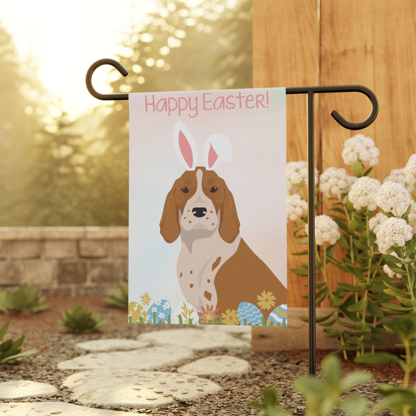 American English Coonhound Dog Happy Easter Garden Flag