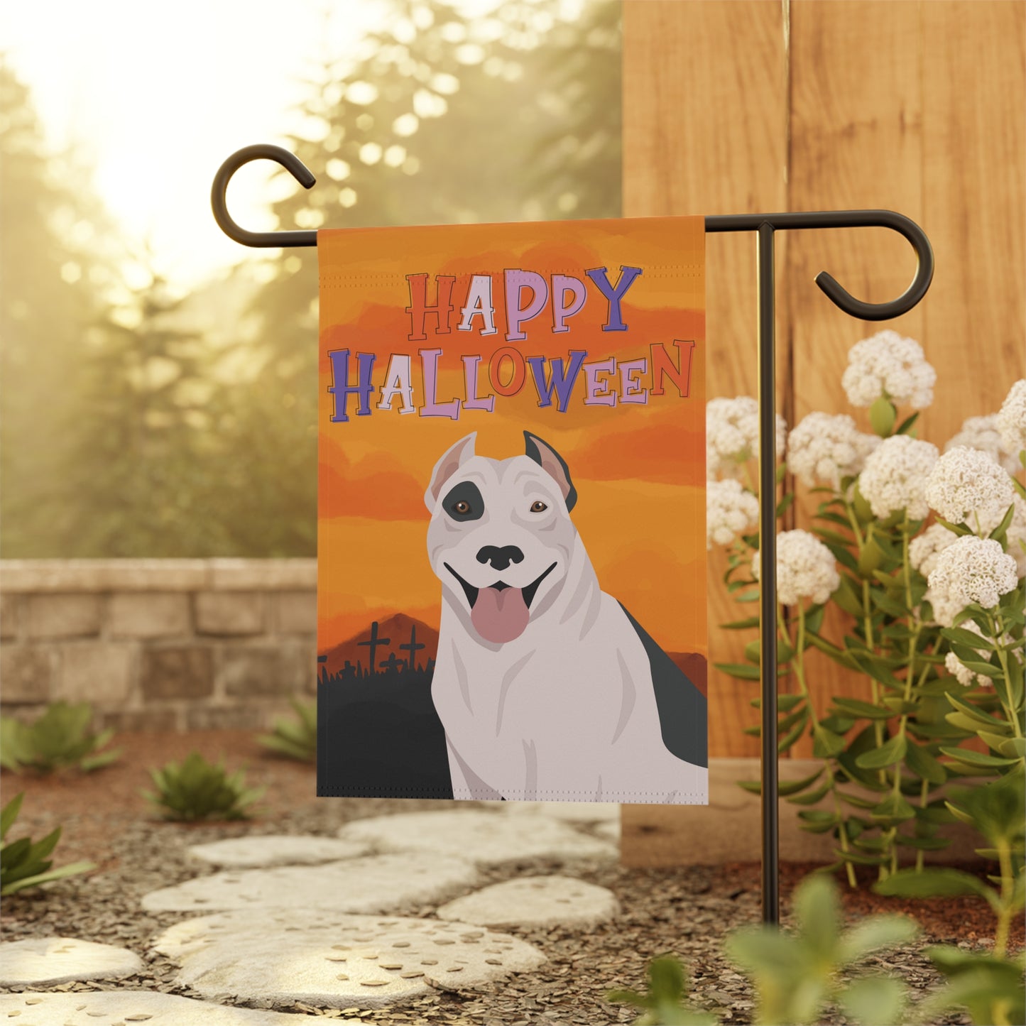 Pit Bull Dog Halloween Garden Flag