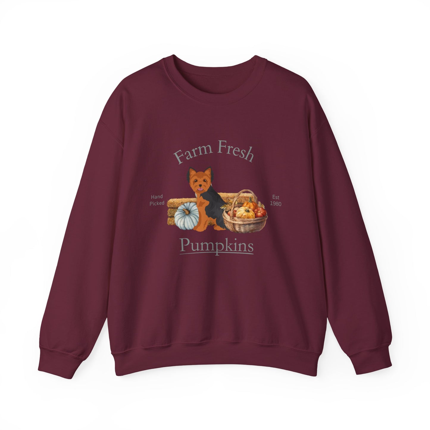 Yorkshire Terrier Dog Fall Farm Fresh Unisex Heavy Blend Crewneck Sweatshirt