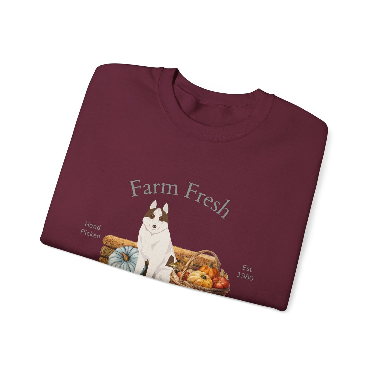 Siberian Husky Dog Fall Farm Fresh Unisex Heavy Blend Crewneck Sweatshirt