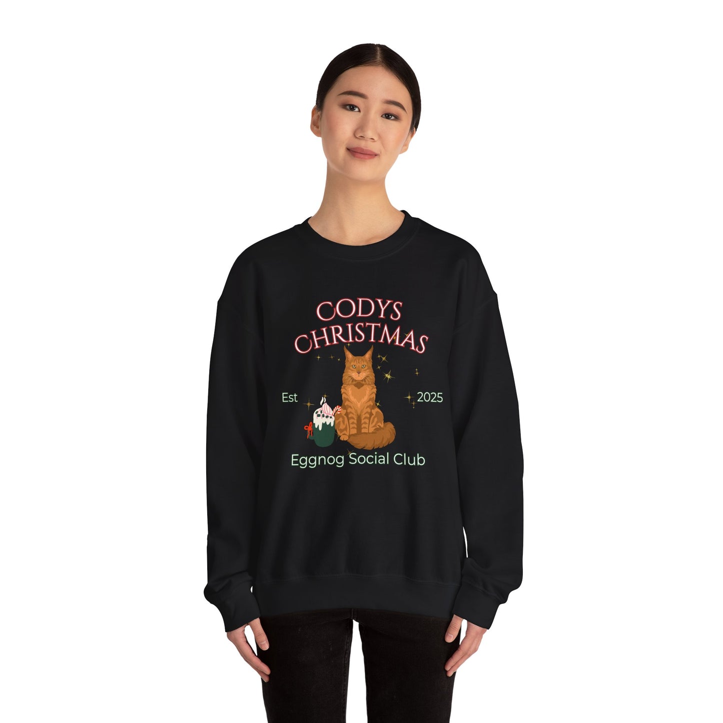 Maine Coon Cat Christmas Social Club Unisex Heavy Blend Crewneck Sweatshirt Custom Name