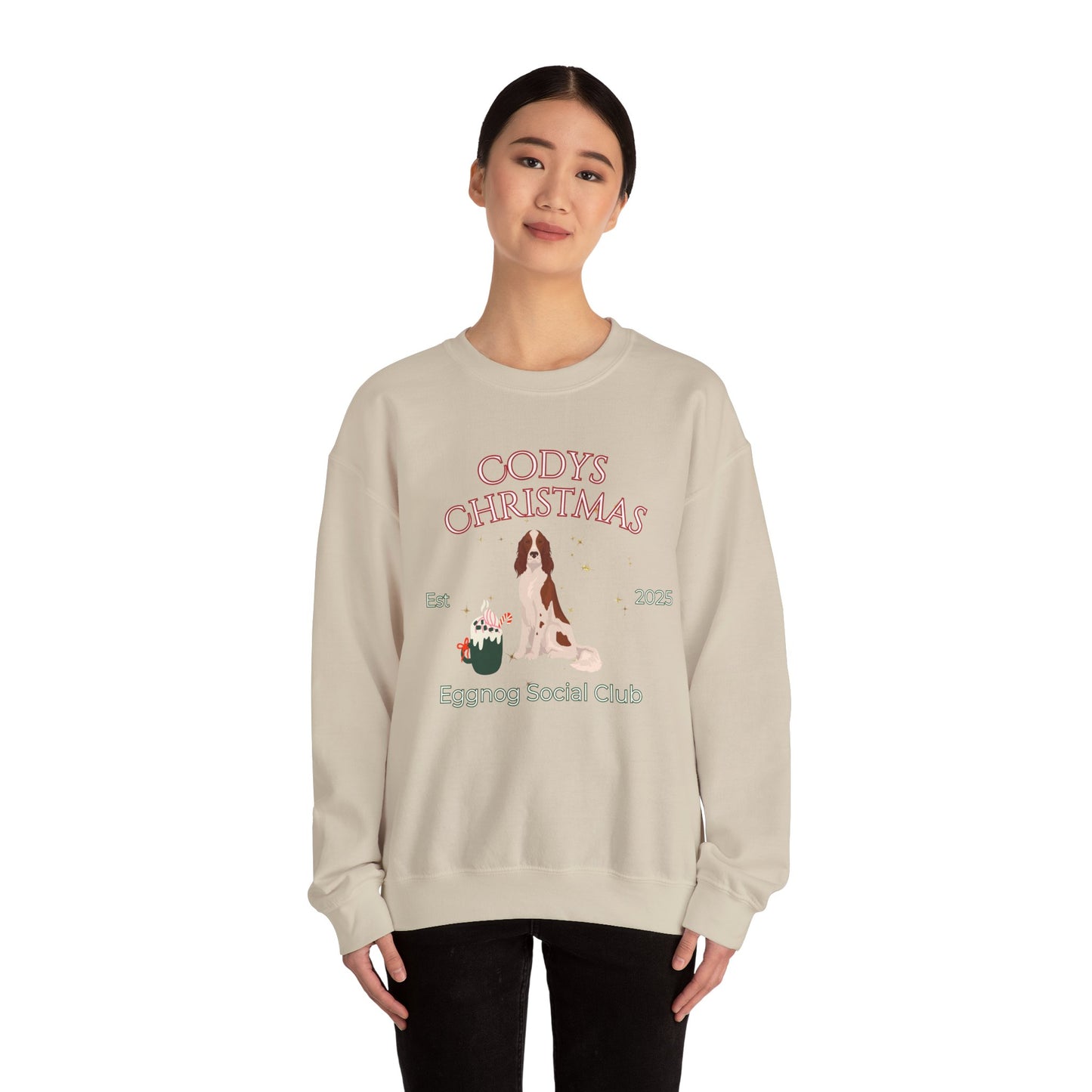 Irish Red and White Setter Dog Christmas Social Club Unisex Heavy Blend Crewneck Sweatshirt Custom Name
