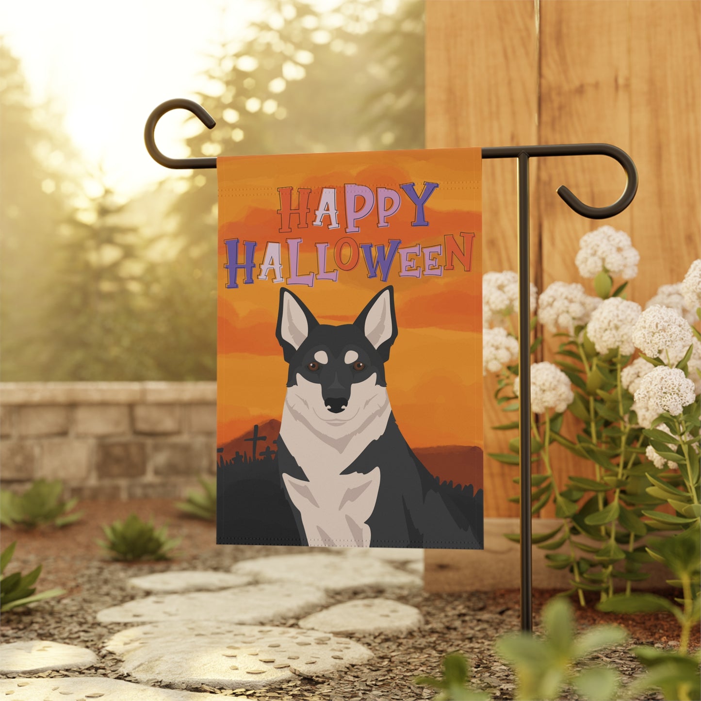Swedish Elkhound Dog Halloween Garden Flag