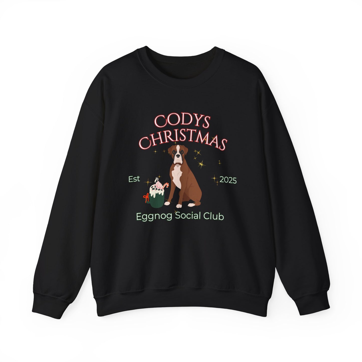 Boxer Dog Christmas Social Club Unisex Heavy Blend Crewneck Sweatshirt Custom Name