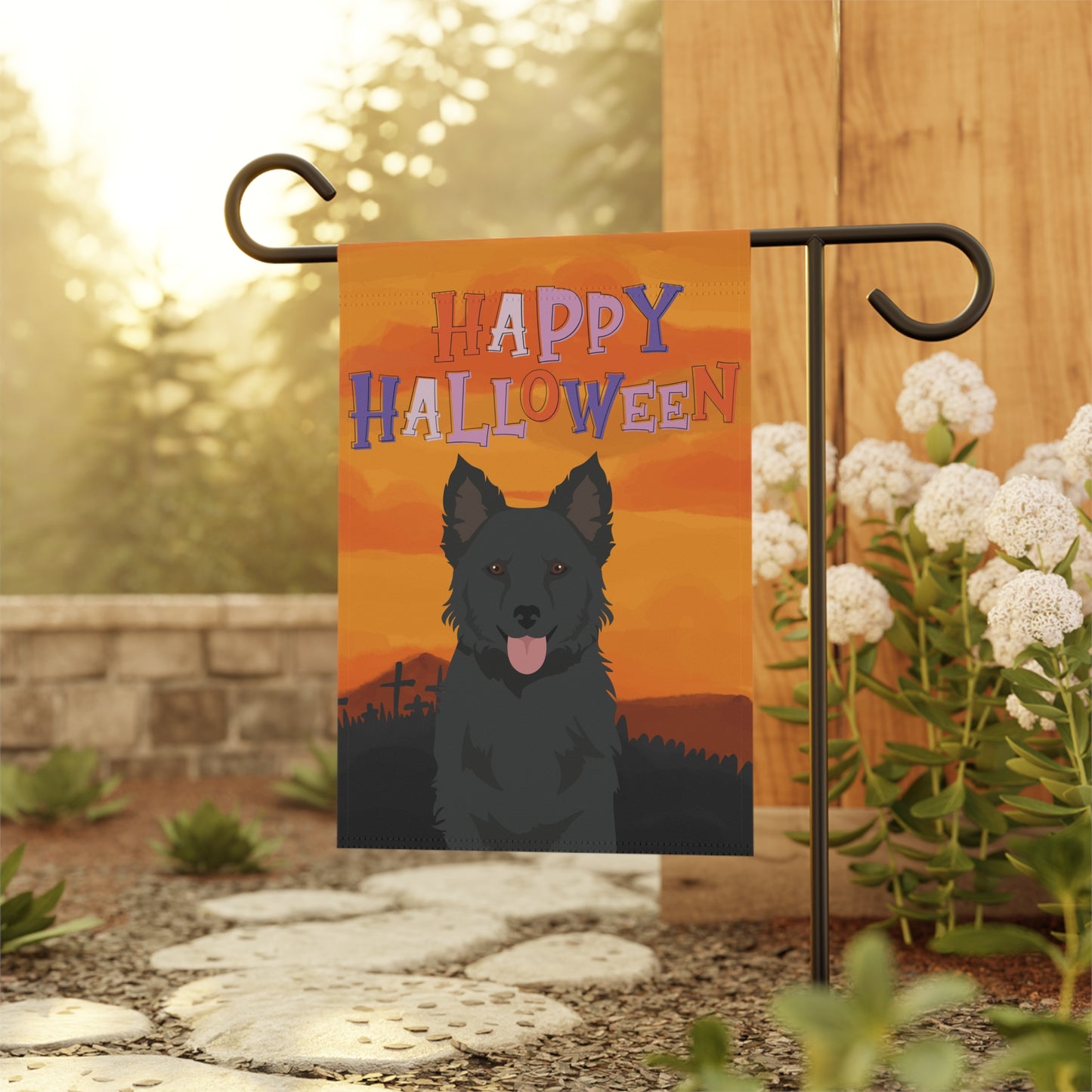 Mudi Dog Halloween Garden Flag