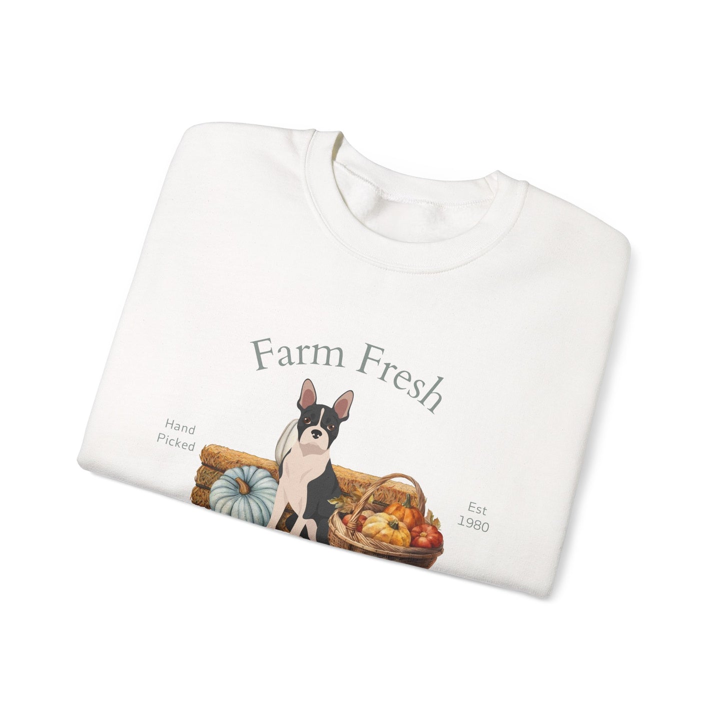 Boston Terrier Dog Fall Farm Fresh Unisex Heavy Blend Crewneck Sweatshirt