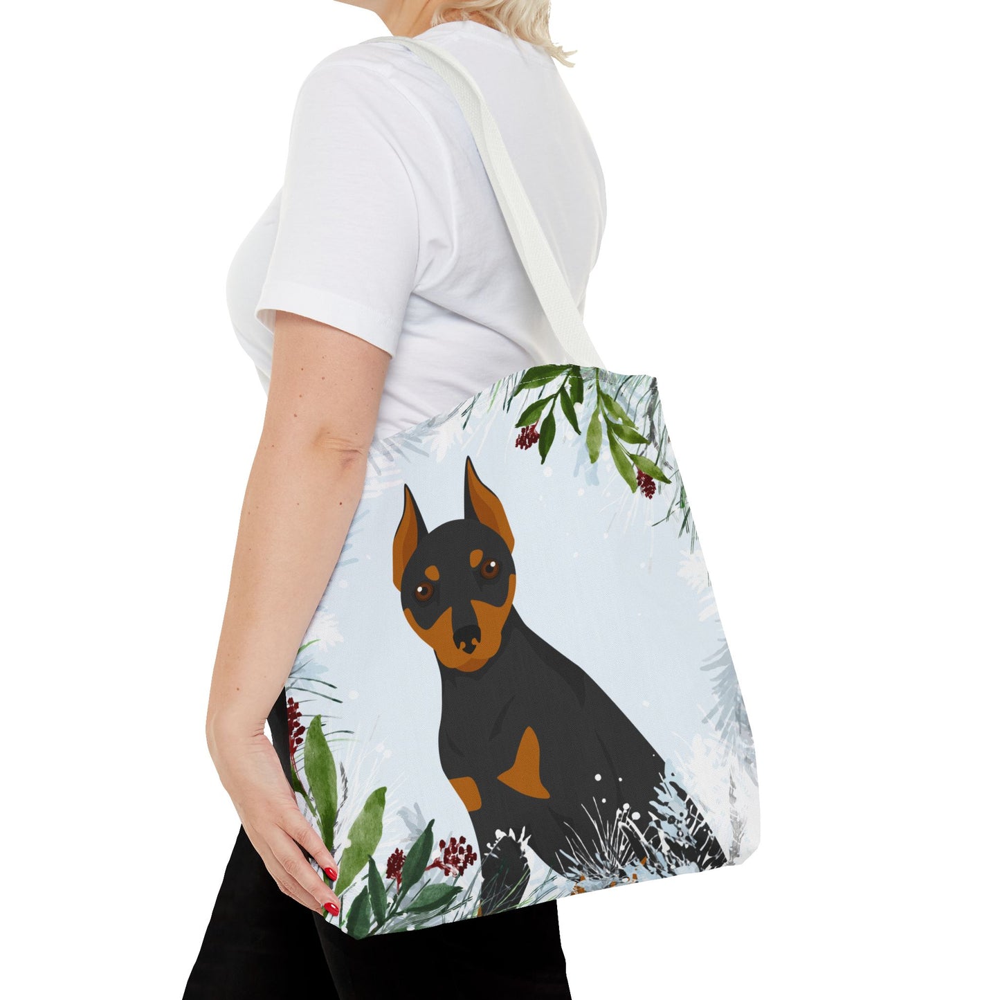 Miniature Pinscher Dog Christmas Holiday Tote Bag 16x16