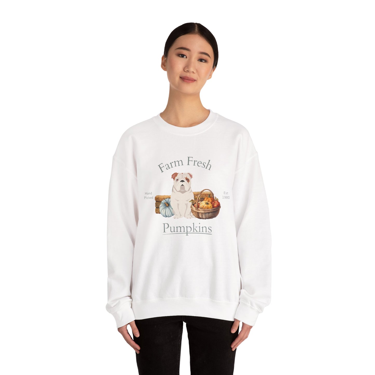 Bulldog Dog Fall Farm Fresh Unisex Heavy Blend Crewneck Sweatshirt