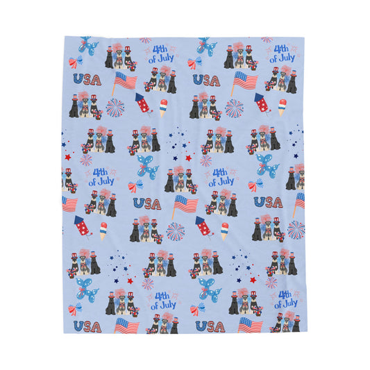 Schnauzer Dog 4th of July Velveteen Plush Blanket. Holiday Blanket. USA