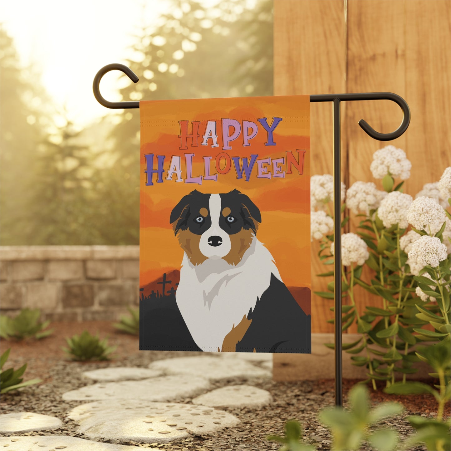 Australian Shepherd Dog Halloween Garden Flag