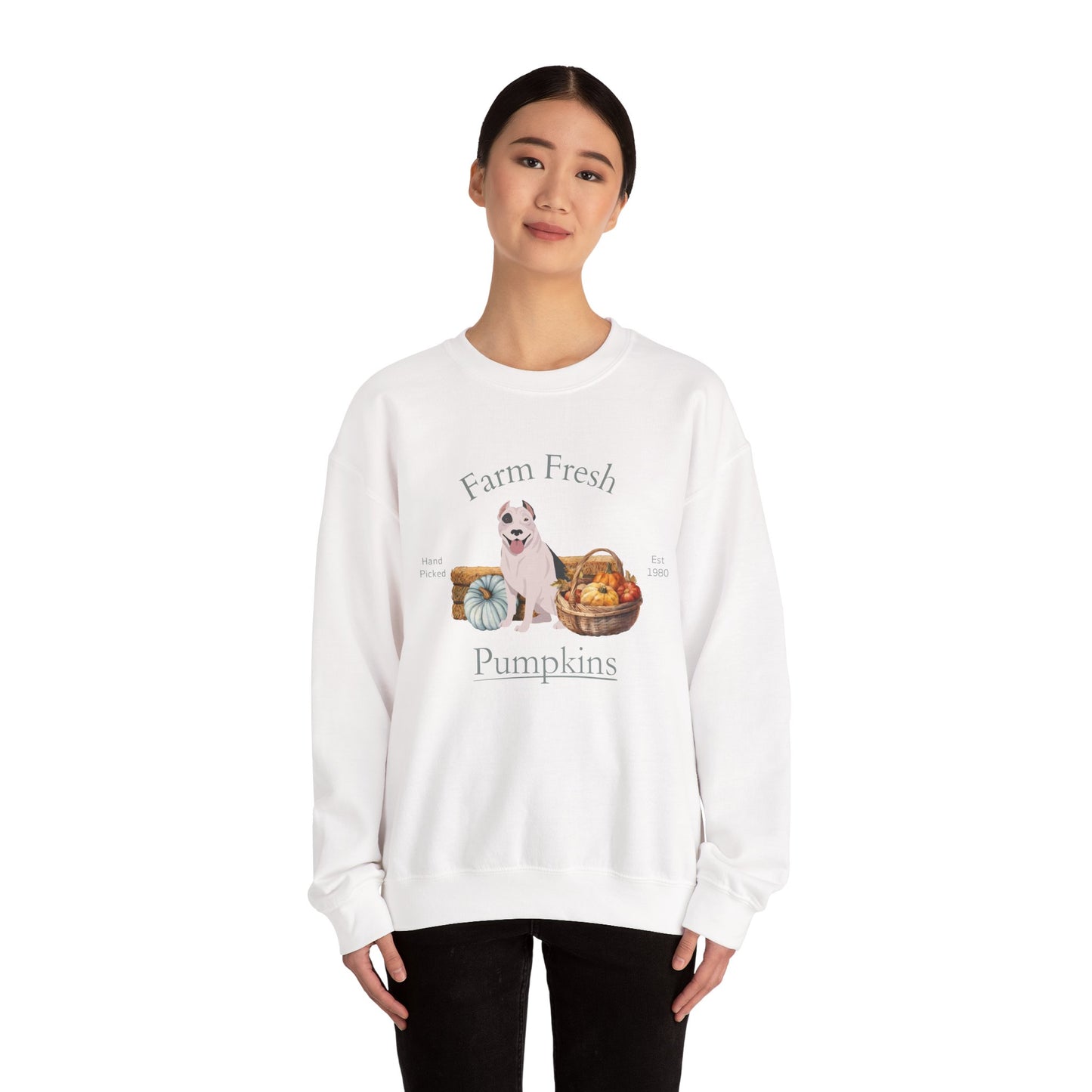 Pit Bull Terrier Dog Fall Farm Fresh Unisex Heavy Blend Crewneck Sweatshirt