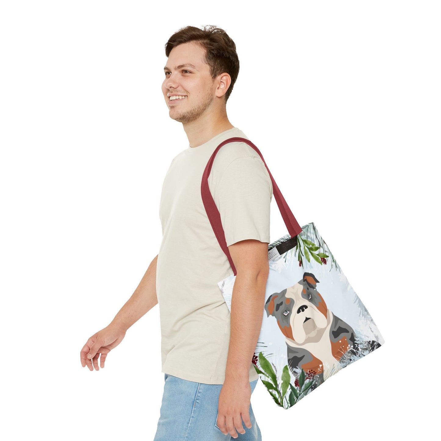 Bulldog Dog Christmas Holiday Tote Bag 16x16