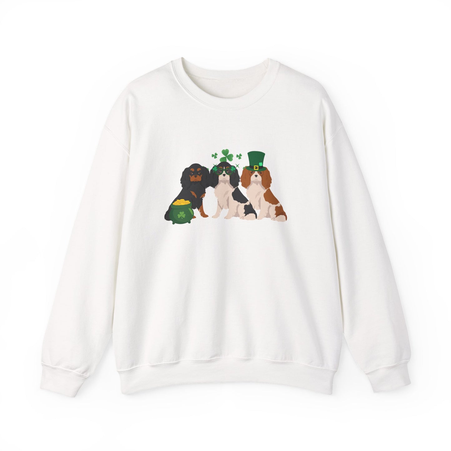 Cavalier King Charles Spaniel Dog St Patricks Day Unisex Heavy Blend Crewneck Sweatshirt, St Pattys day, Cute Dog Mom Gift