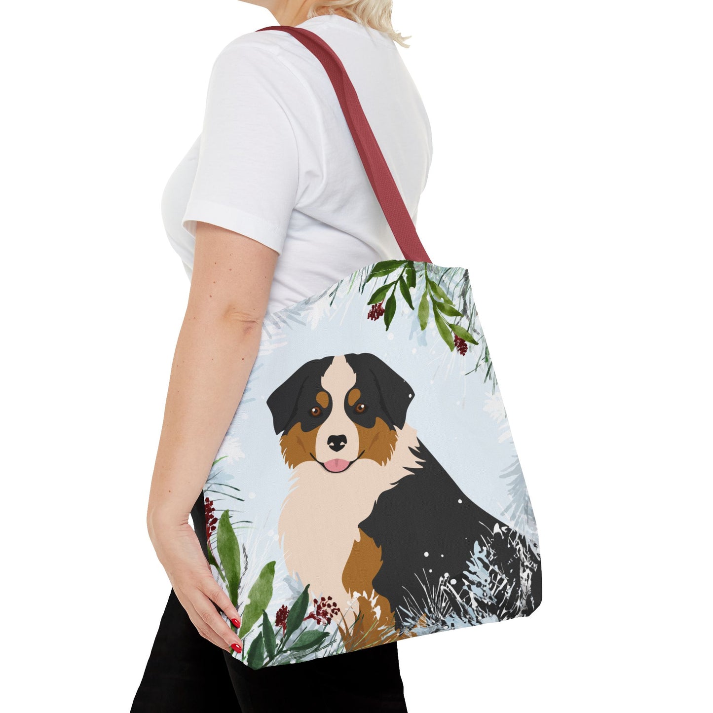 Miniature American Shepherd Dog Christmas Holiday Tote Bag 16x16