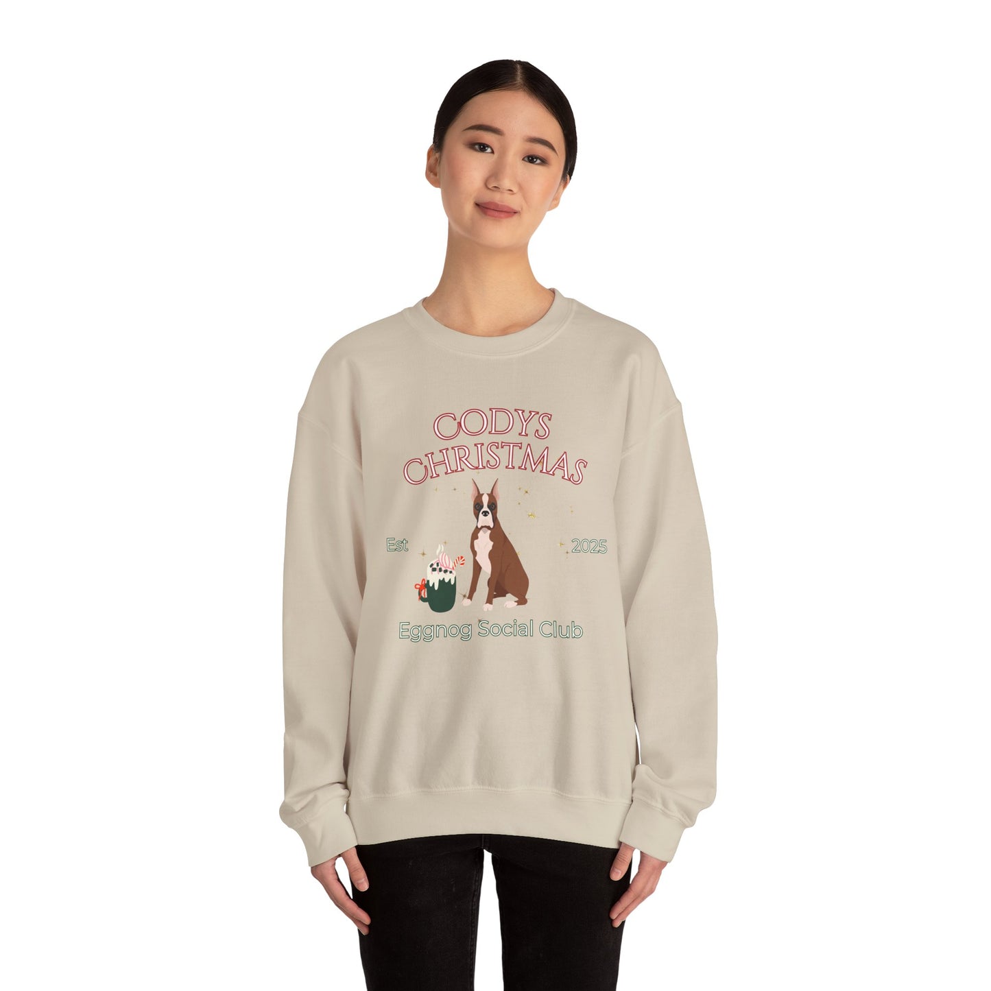 Boxer Dog Christmas Social Club Unisex Heavy Blend Crewneck Sweatshirt Custom Name