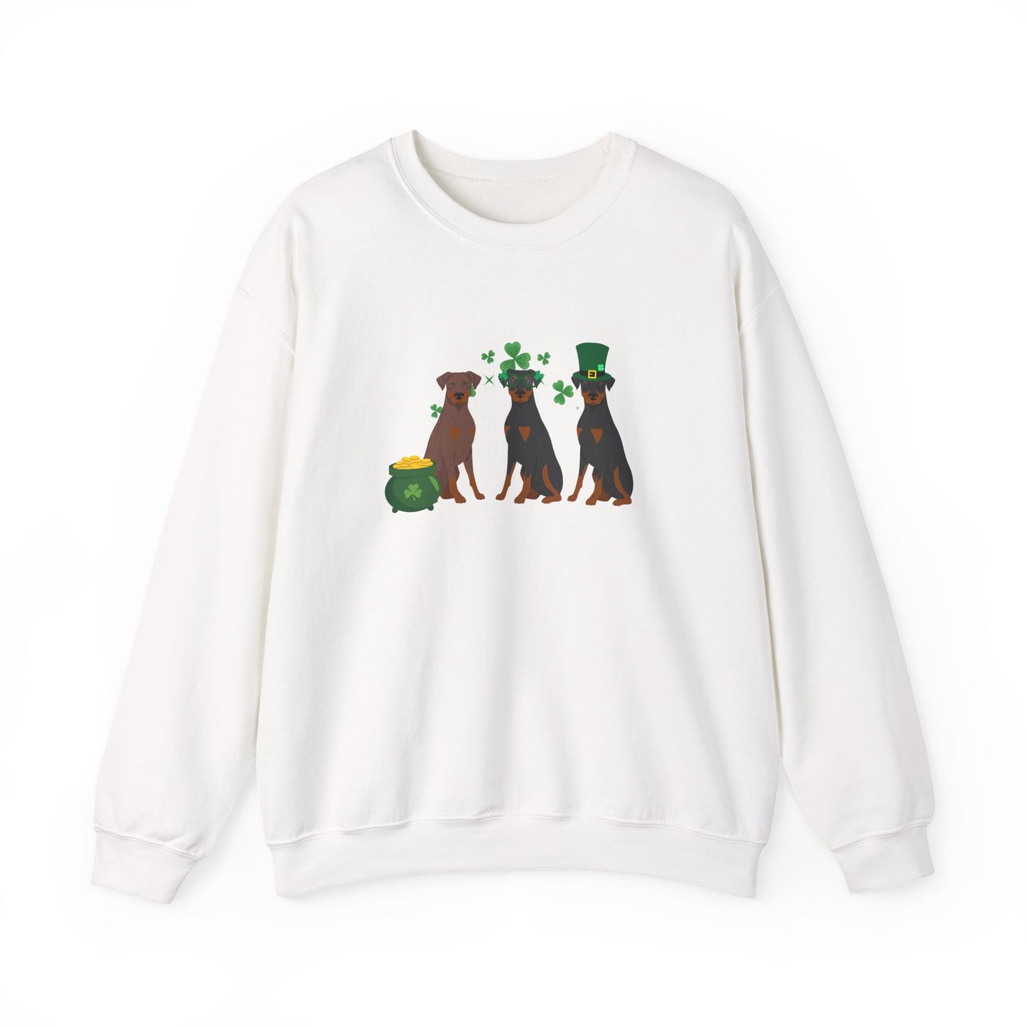Doberman Pinscher Dog St Patricks Day Unisex Heavy Blend Crewneck Sweatshirt, St Pattys day, Cute Dog Mom Gift