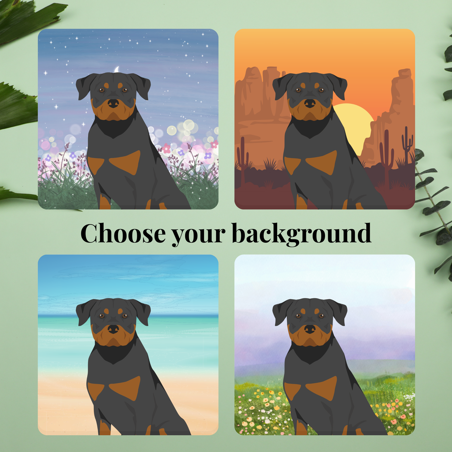 Rottweiler set of 2 4x4 Coasters