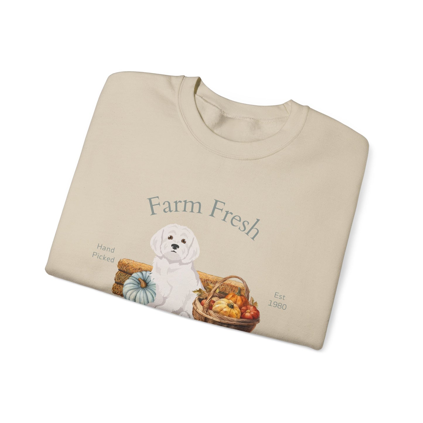 Maltese Dog Fall Farm Fresh Unisex Heavy Blend Crewneck Sweatshirt
