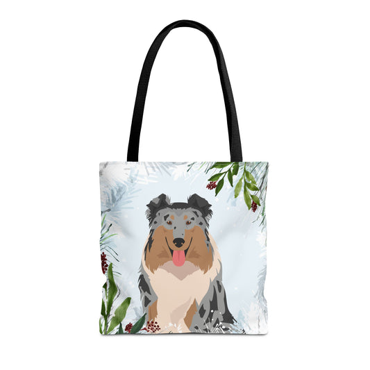 Collie Dog Christmas Holiday Tote Bag 16x16