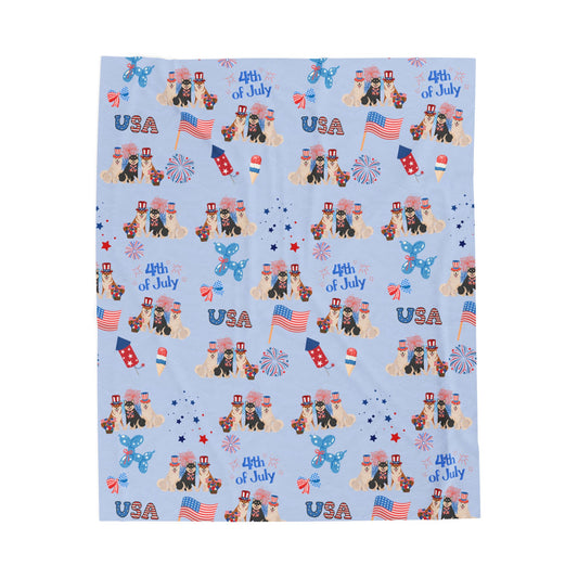 Shiba Inu Dog 4th of July Velveteen Plush Blanket. Holiday Blanket. USA