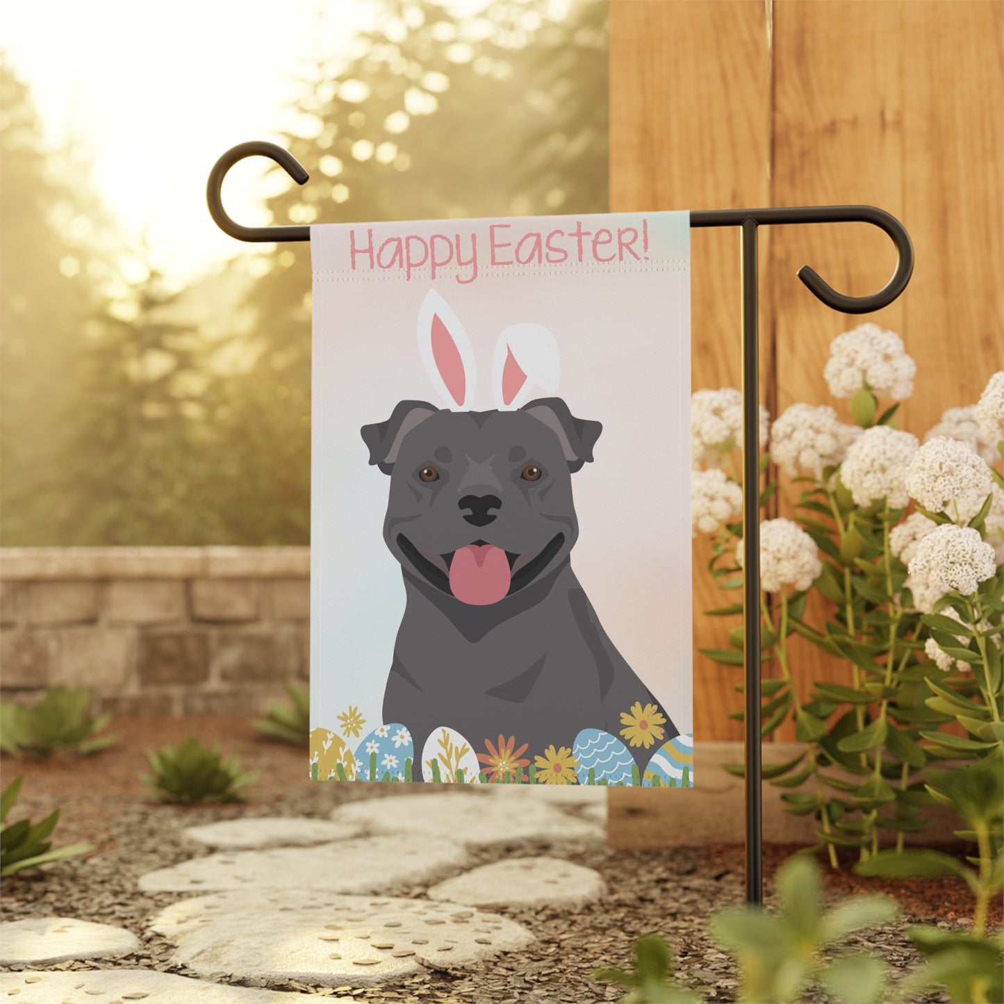 Staffordshire Bull Terrier Dog Happy Easter Garden Flag