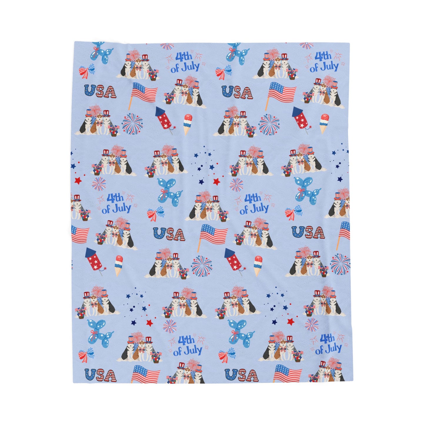 Siberian Husky Dog 4th of July Velveteen Plush Blanket. Holiday Blanket. USA