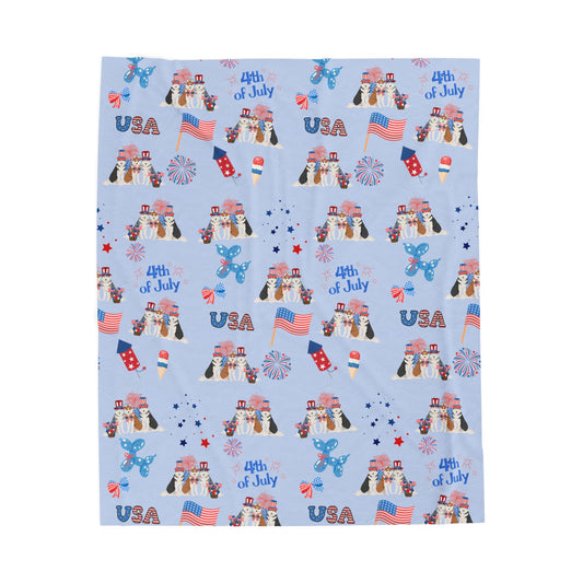 Siberian Husky Dog 4th of July Velveteen Plush Blanket. Holiday Blanket. USA