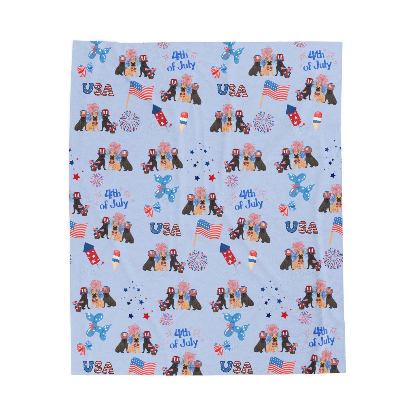 French Bulldog Dog 4th of July Velveteen Plush Blanket. Holiday Blanket. USA