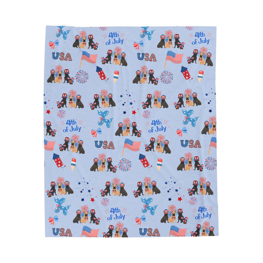 French Bulldog Dog 4th of July Velveteen Plush Blanket. Holiday Blanket. USA