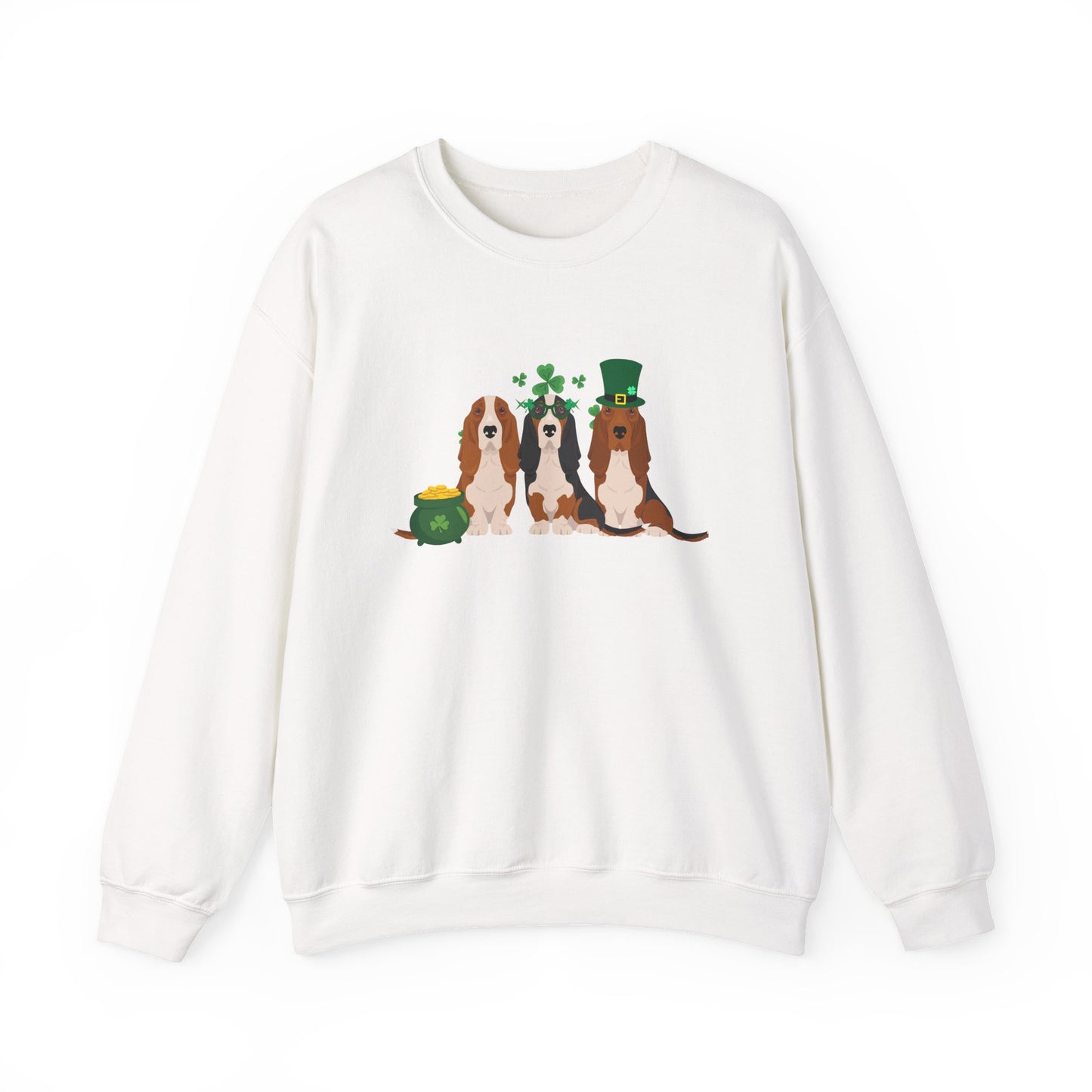 Basset Hound Dog St Patricks Day Unisex Heavy Blend Crewneck Sweatshirt, St Pattys day, Cute Dog Mom Gift